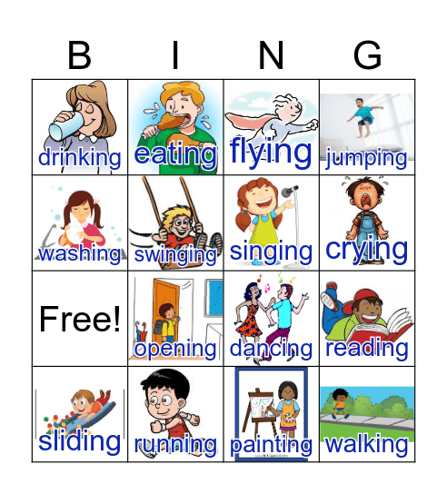 Present continuous Verbs Bingo Card