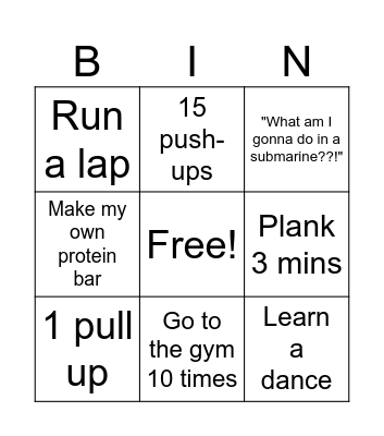 Workout Bingo Card