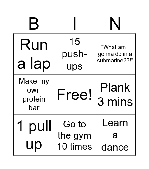 Workout Bingo Card