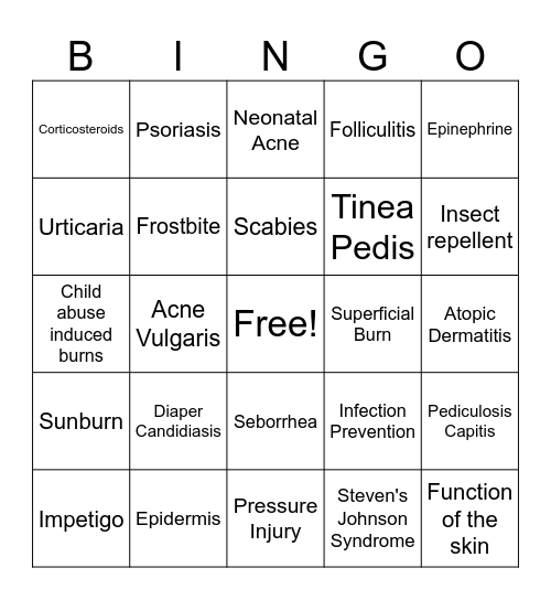 Infections in Children Bingo Card