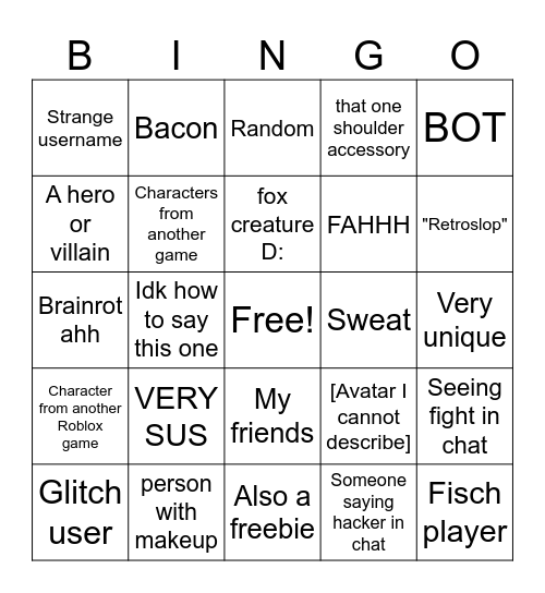 Bingo card of avatars Bingo Card
