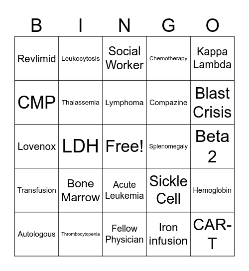 Blood, Cells & Bingo Card