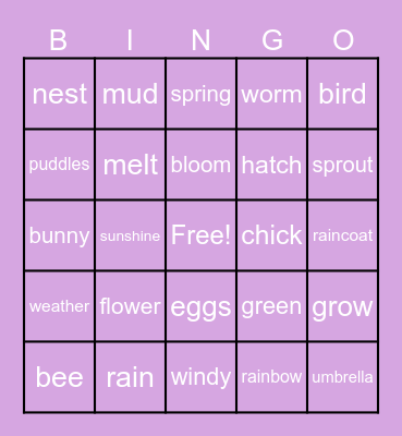 Spring Words Bingo Card