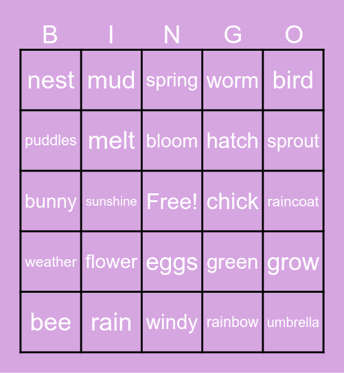 Spring Words Bingo Card