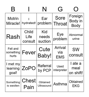 PEDS UC Bingo v.1 Bingo Card