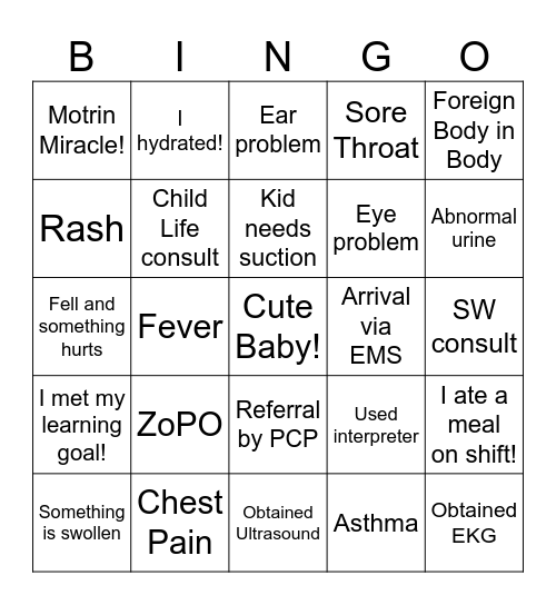 PEDS UC Bingo v.1 Bingo Card