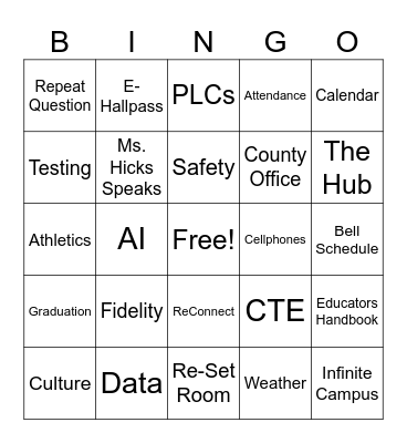 Staff Meeting Bingo Card