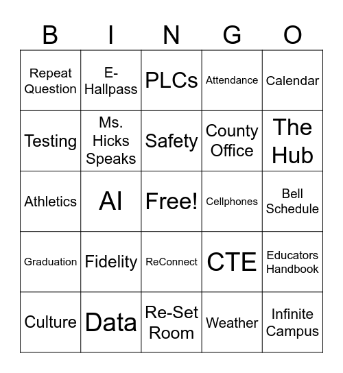 Staff Meeting Bingo Card