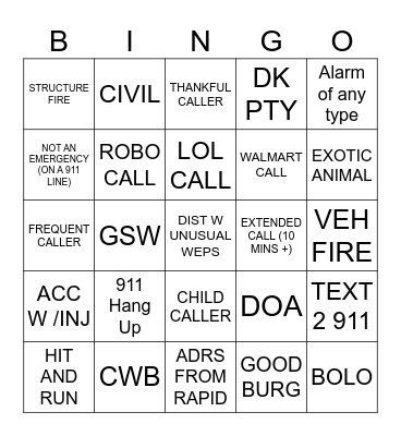 Telecommunicator Week - Dispatcher Bingo Card