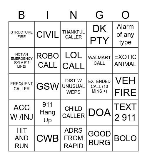Telecommunicator Week - Dispatcher Bingo Card