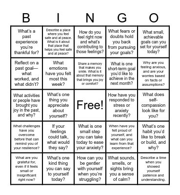 Mental Health BINGO Card