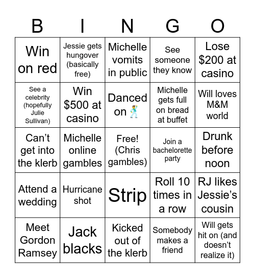 Vegas Bingo Card