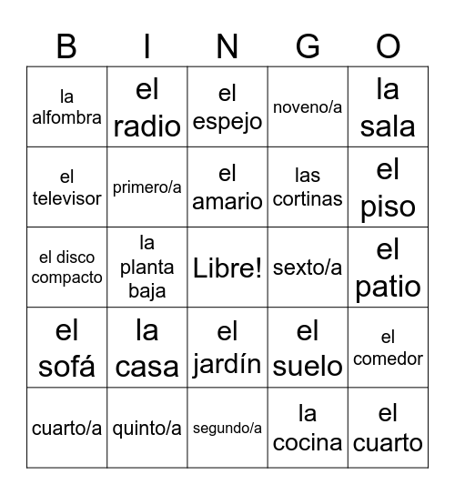 5.1 Vocab Bingo Card