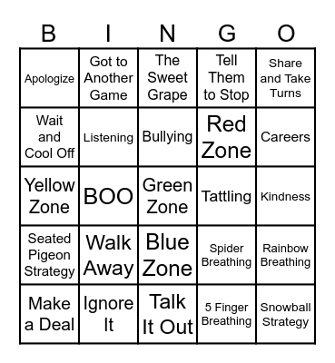 2nd Grade Guidance Bingo Card