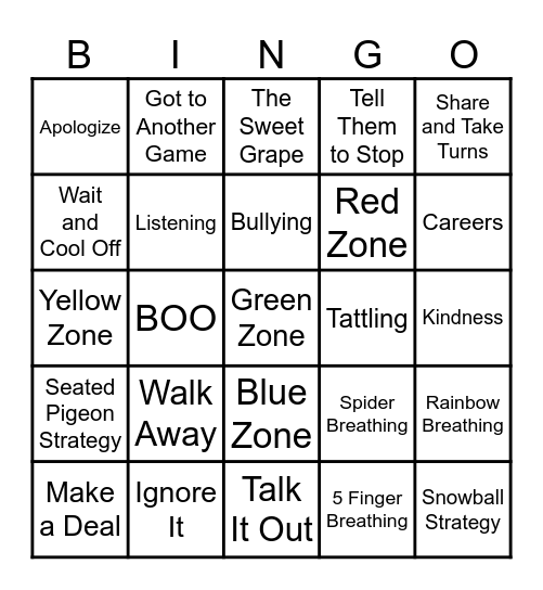 2nd Grade Guidance Bingo Card