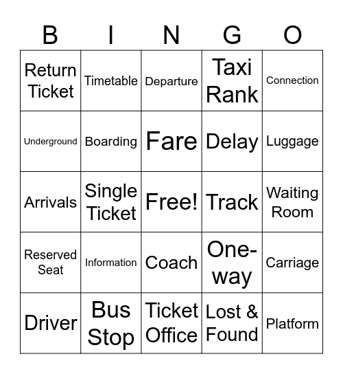 Transport Bingo Card