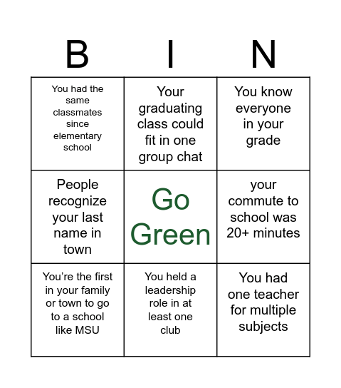 Spartan Bingo Card