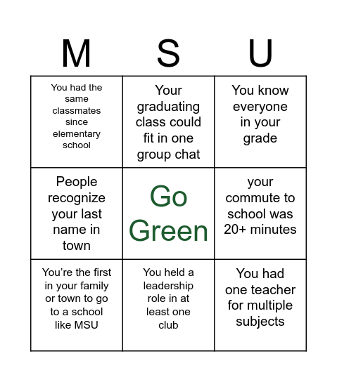 Spartan Bingo Card