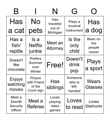 Bring Your Child To Work Bingo Card