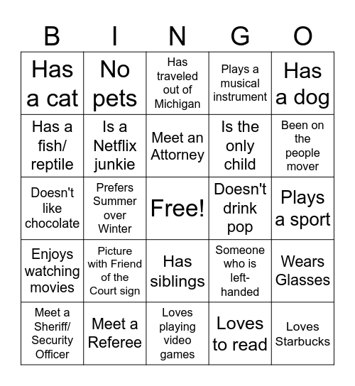 Bring Your Child To Work Bingo Card