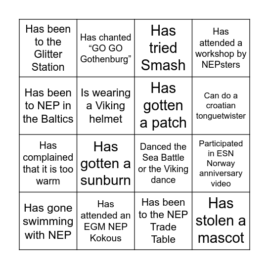 EGM NEP Bingo card Bingo Card