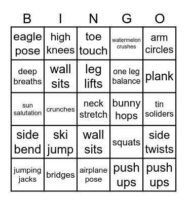 Fitness Bingo Card