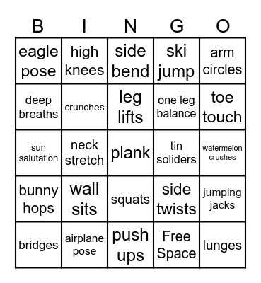 Fitness Bingo Card