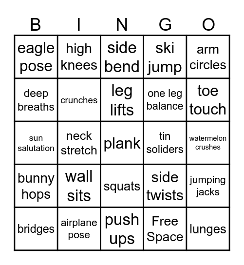 Fitness Bingo Card