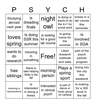 Psych Colloq Bingo Card
