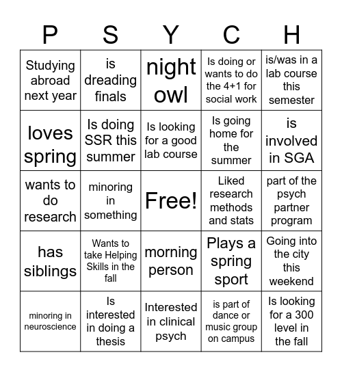 Psych Colloq Bingo Card
