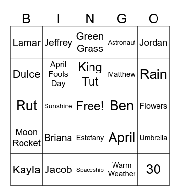 April Bingo Card
