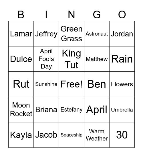 April Bingo Card