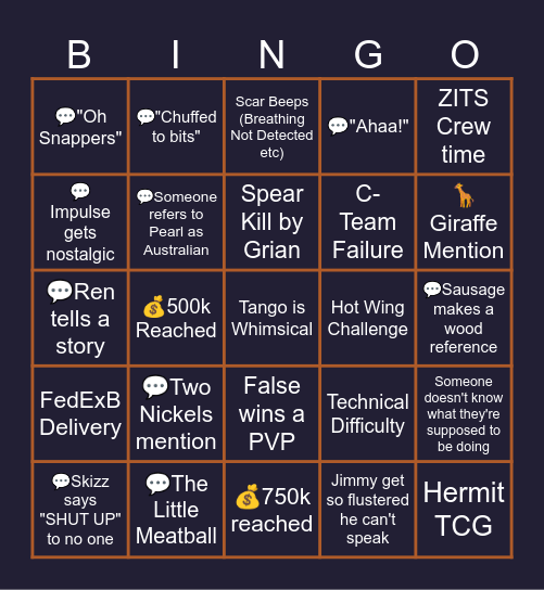 Hermitcraft Gamer's Outreach Charity Stream 2026 Bingo Card