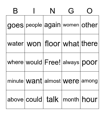 Third Grade Bingo Card