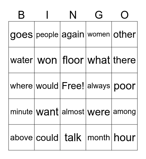 Third Grade Bingo Card