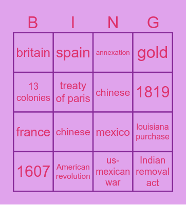 History Bing Bingo Card