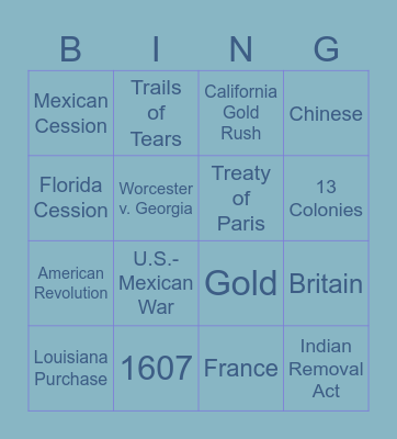 History Bing Bingo Card