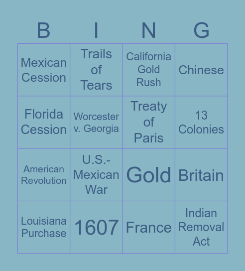 History Bing Bingo Card