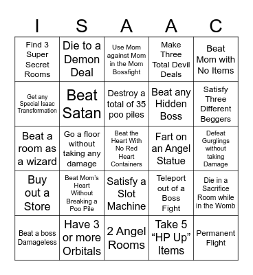 Binding of Isaac Bingo! Bingo Card