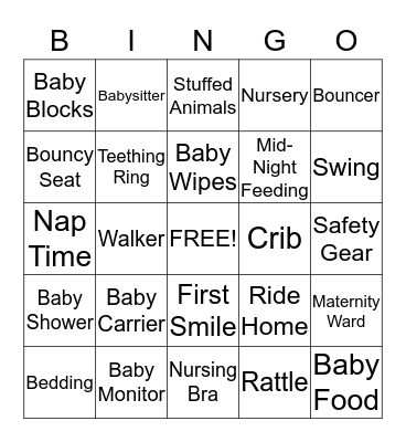 Baby Shower Bingo Card
