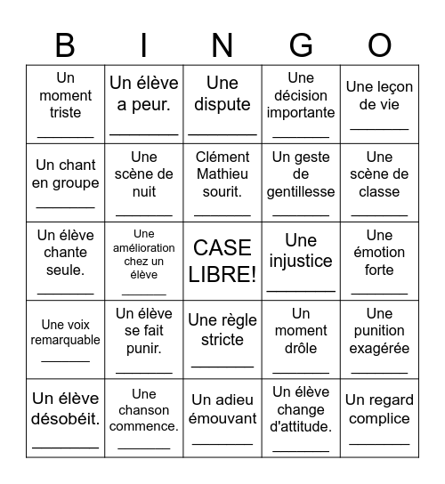 Bingo - Les Choristes Bingo Card