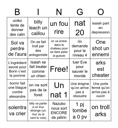 Aeron Bingo Card