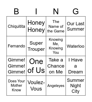 ABBA BINGO Card