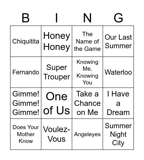 ABBA BINGO Card