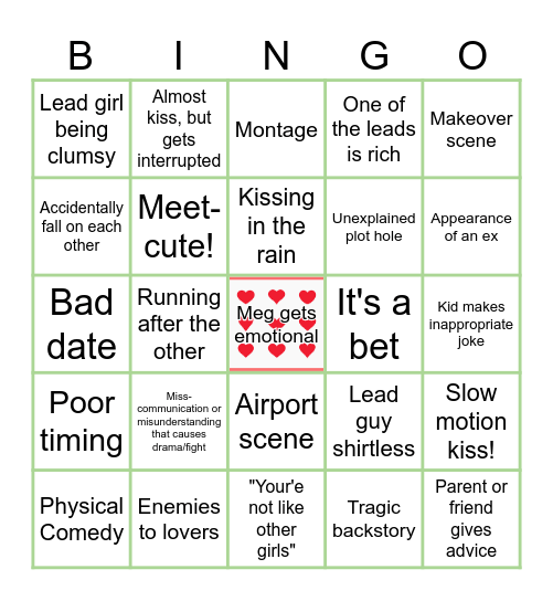 ROM-COM Bingo Card