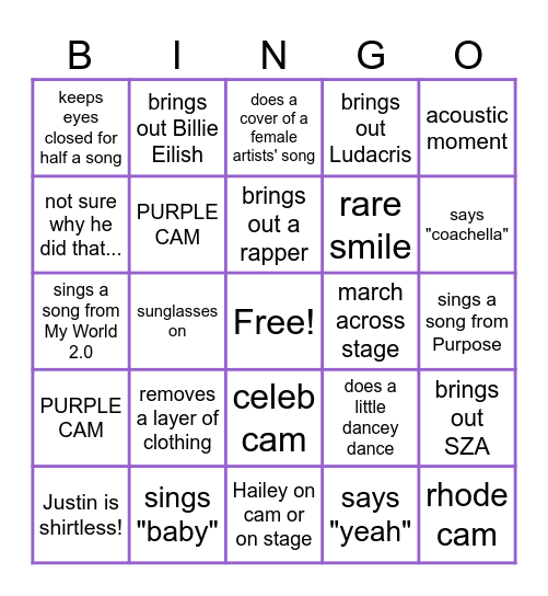 BIEBERCHELLA BINGO Card