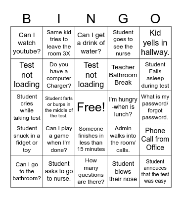 State Testing BINGO Card