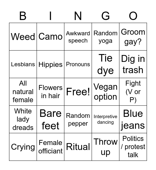 Wedding Bingo Card