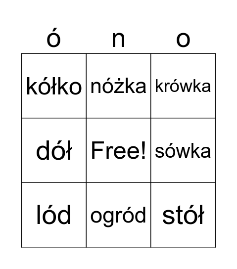 ó wymienia się na o Bingo Card