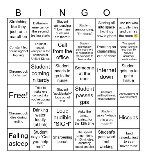 State Testing Disruptions 2026 Bingo Card